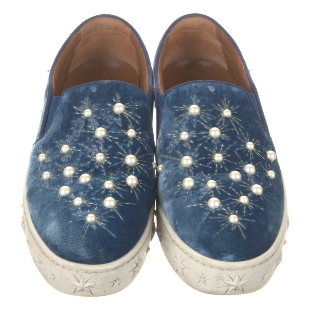 AQUAZZURA Velvet Pearl Embroidered Cosmic Loafers Sneakers
